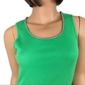 Votre Nom Green Tank Top Rhinestones Bling Sparkly Ribbed Knit Woman’s S